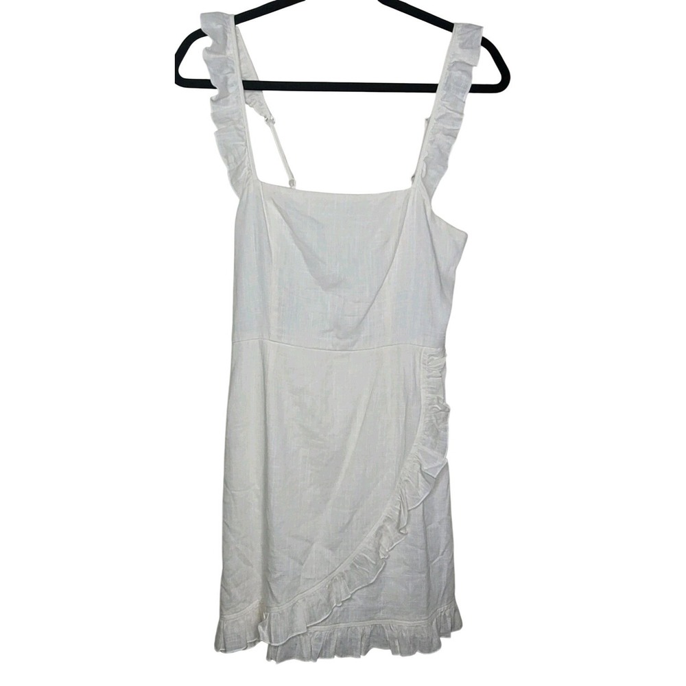 Showpo Ruffle Strap Ivory Mini Dress Sz 6 Linen Blend Faux Wrap Summer Boho